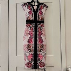 Ted Baker Floral Midi Dress in Pink and Black